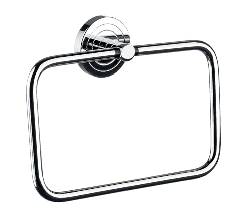 EMCO Polo Handtuchring zur Wandmontage, moderner Handtuchhalter aus Metall, hochwertiges Bad Zubehör für das Waschbecken oder die Dusche, chromfarben
