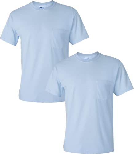T-shirts en coton adulte poche bleu clair S Gildan lot de 2 hauts col rond