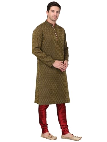 Image of Men's Cotton Jacquard Kurta and Churidar Set