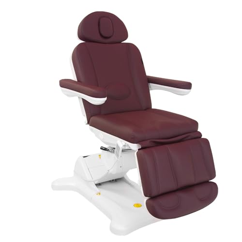 Image of SKINACT Malibu Electric Medical Spa Facial Treatment Chair /Table with 240 Swivel Base, Adjustable Backrest, Leg Rest and Wired Hand Remote Control (Wine)
