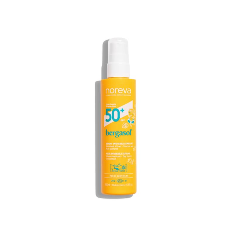 Noreva - Bergasol - Spray Invisible SPF50+ - Crème Hydratante Corps et Visage Haute Protection - Peaux Sensibles - Dès 12 Ans - Fabrication Française - 200ml