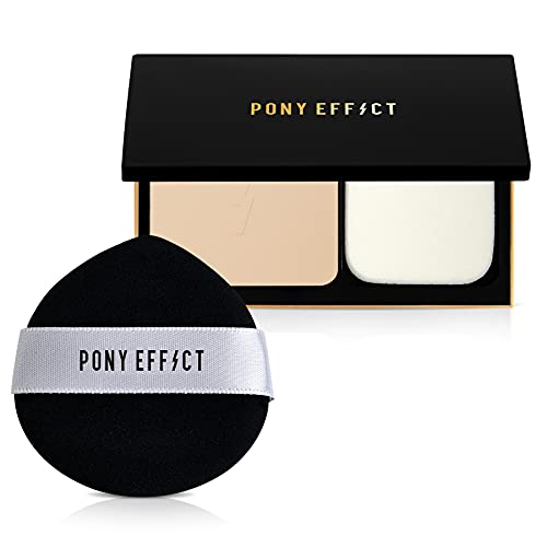 PONY EFFECT Coverstay Skin Cover Powder Pact | 001 Light Beige + Airy Fit Dough Puff
