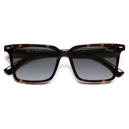 SOJOS Trendy Polarized Square Sunglasses Womens Men Retro Vintage 90s Sun Glasses SJ2387 Tortoise Frame Grey Grading Lens