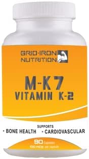 GRID-IRON NUTRITION Vitamina K2 Menaquinona-7 (MK-7) Suplemento dietético de 100 MCG para huesos y salud, 90 cápsulas