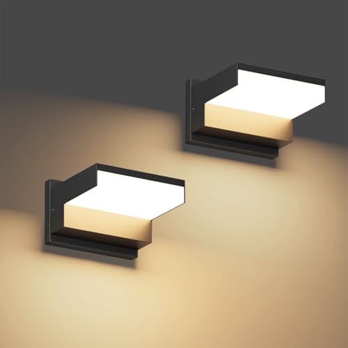 Image of 2 Pack Modern Outdoor Wall Light 3000K Aluminum LED Exterior Wall Sconces IP65 Waterproof for Patio Porch(Black)