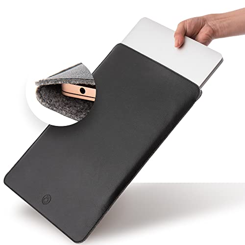 Thin PU Leather Laptop Sleeve | 13 Inch Laptop Sleeve Wool Padded, 13 Inch MacBook Air Sleeve, MacBook Pro 13 Inch Sleeve Case, Ipad Pro 12.9 Sleeve, Surface Pro X, XPS 13 Laptop Sleeve (Black)