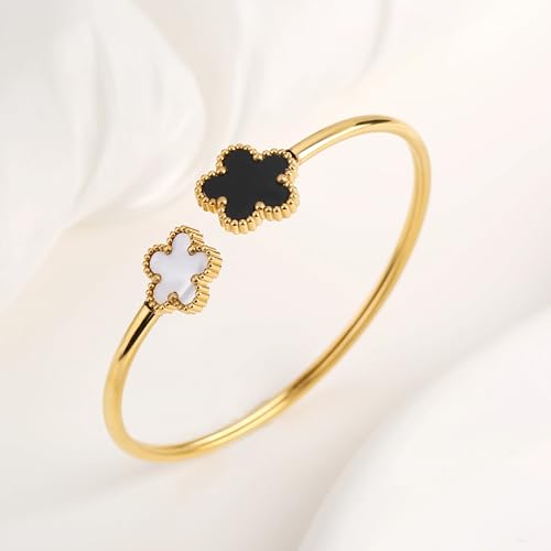 Stainless Steel Double Flower Five Leaf Flower Open Bangle Classic Luxury for Woman Party Popular Jewelry Clove2