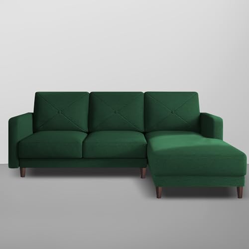 Image of Baloney RHS 4 Seater L Shape Sofa Set for Living Room (Green Fabric) Premium Fabric Sofa