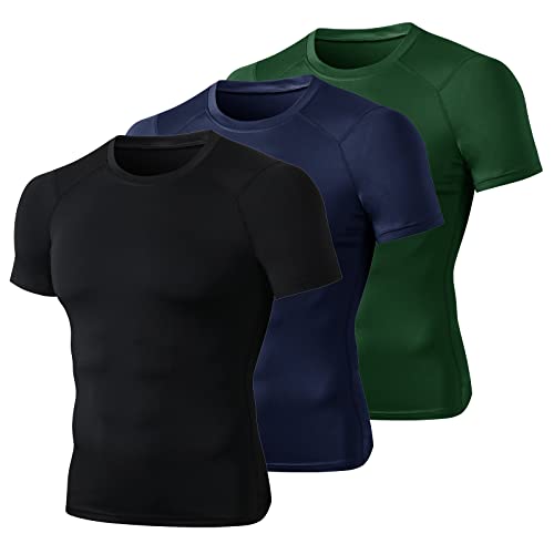 Men's Cool Dry Short Sleeve Compression Shirts Athletic Workout Shirt Sports Baselayer T-Shirts Tops 3 Pack #TOP27