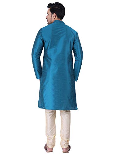 Image of Sadree Men's Silk Blend Mandrin Collor Full Sleeve Knee Length Indian Kurta Chudidar Pyjama Set