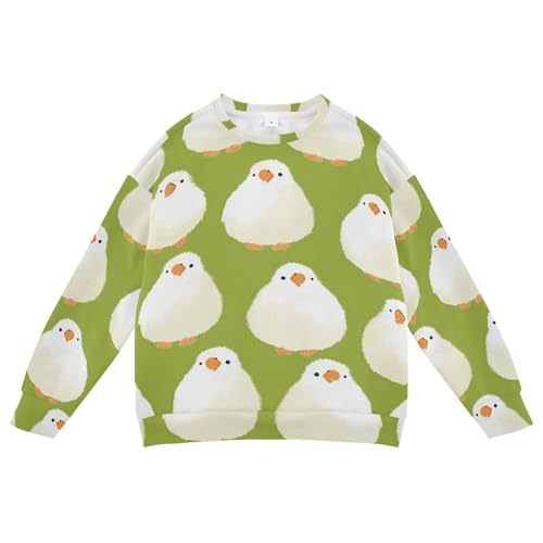 JUNZAN Cartoon Chicken Green Big Girls Hoodie Sweatshirt Crewneck Boys Sweat Shirt Sports 4T