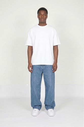 Image of Plaid&Plain Men's Baggy Jeans Wide Leg Heavyweight 100% Cotton Loose Fit | Elastic Waistband, Back Pockets, Durable Denim Weave, Multiple Wash Options, Relaxed Street Style Comfort, Everyday Wear