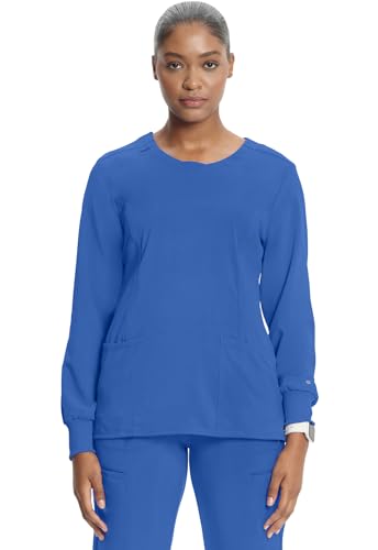 Cherokee Long Sleeve Scrubs for Women, 4-Way Stretch Performance Fabric CK781A, L, Royal