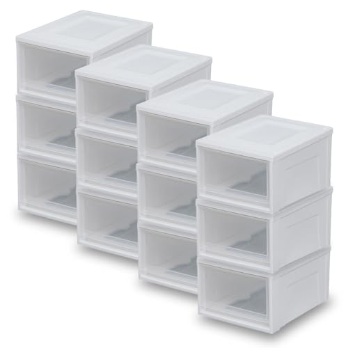 【12個セット】アイリスオーヤマ 収納ケース 引き出し クローゼット 圧倒的高コスパ 幅35×奥行45×高さ23.2cm ウォークインクローゼット 衣装ケース チェスト 日本製 ホワイト/クリア BC-M