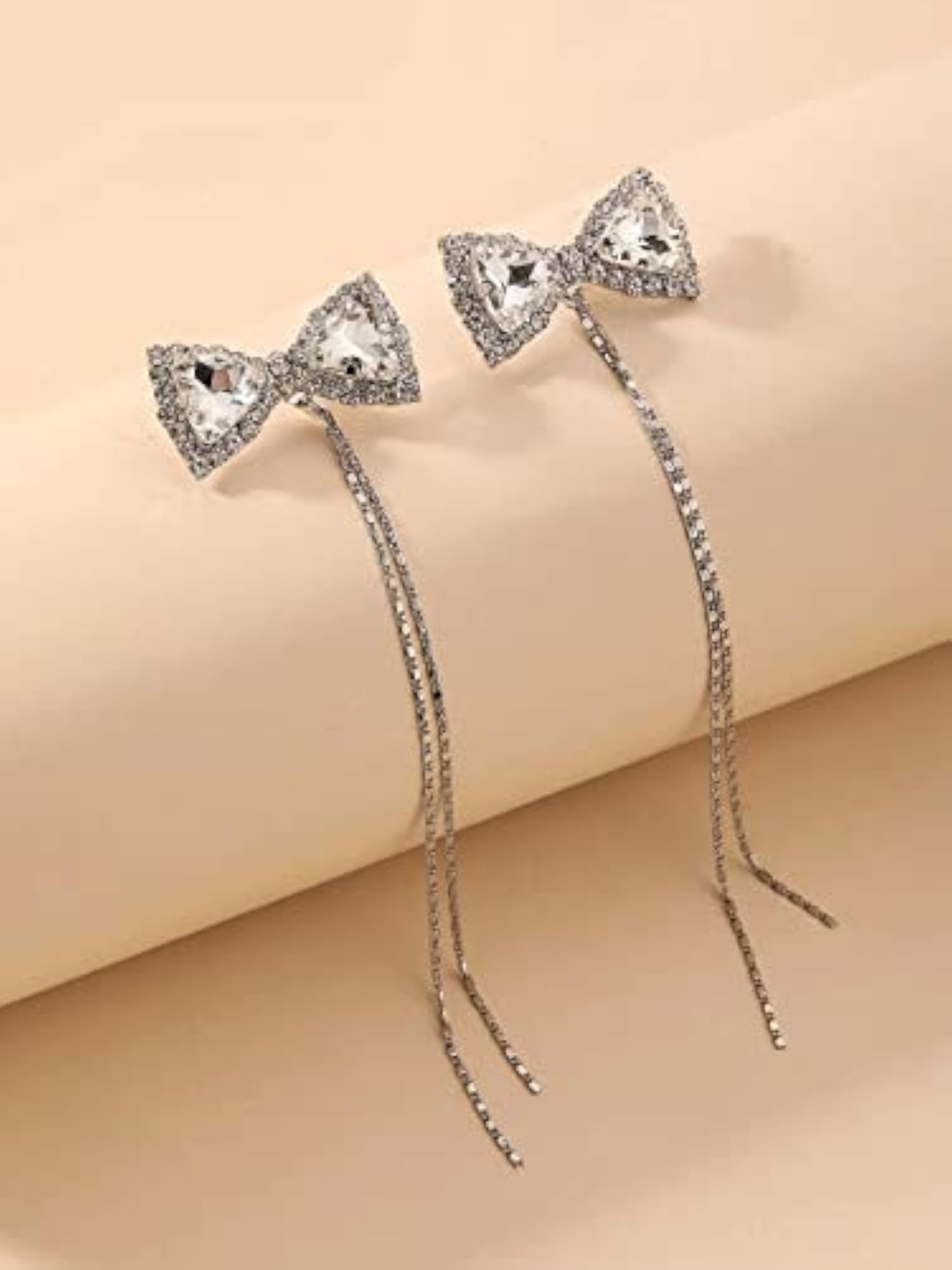 Crystal Bow Long Chain Danglers for Women