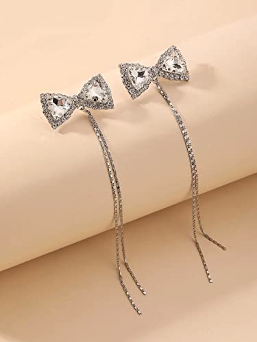 Crystal Bow Long Chain Danglers for Women