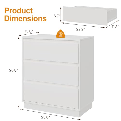 RoyalCraft Wide Nightstand with 3 Drawers, White Nightstand for Bedroom, Large End Table Bedside Table for Home and Office