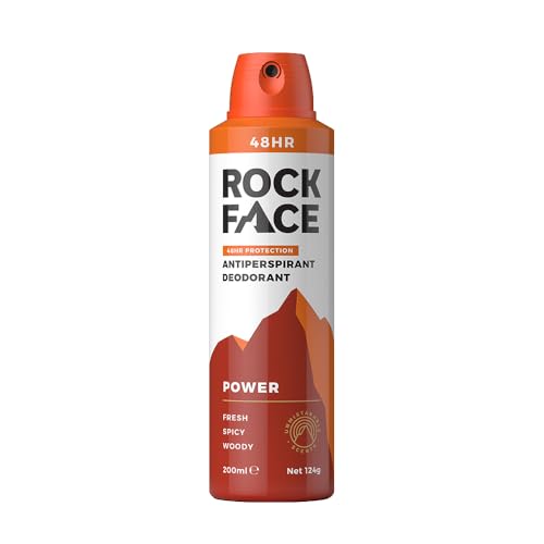 Rock Face Antiperspirant Deodorant for Men - Power Spicy Oriental Scent 200ml Spray 48 Hour Protection Non-Staining
