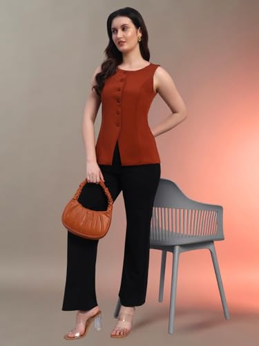 Image of Trend Arrest.ed Stretchable Waistcoat Top for Women | Button Front | Sleeveless Slim Fit Vest for Casual & Workwear