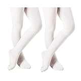 DIPUG Ballet Tights for Girls Dance Tights Toddler Thick Soft Footed Kids White Stockings Size 3t 4t 5t, 2 Pack