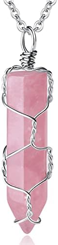 Crystal Necklace for Womens Rose Quartz Necklaces Hexagonal Pointed Healing Crystals Necklaces Reiki Energy Balancing Meditation Gift