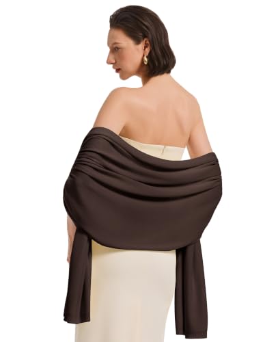 PULI Womens Scarf Pashmina Shawl Wraps for Evening Dress Large Scarves Wedding Bridal Shoulder Wraps for Spring Summer Fall Light Coffee Brown