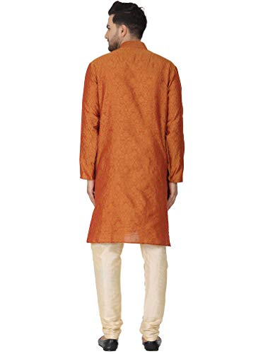 Image of Men's Jacquard Silk Embroidered Kurta Pyjama Set Paisley Thread Work Festive Party Dress
