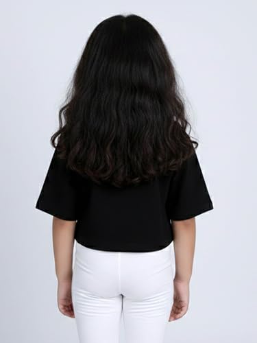 Image of KiddoPanti Girls 100% Cotton Solid Drop Shoulder Half Sleeve Round Neck Crop Tee