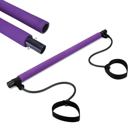 Portable Pilates Bar with Resistance Bands Multifunctional Exercise Toning Stick for Home Workouts Full Body Fitness Training Bar for Yoga Pilates Squats Arms Legs Glutes and Core (Purple)