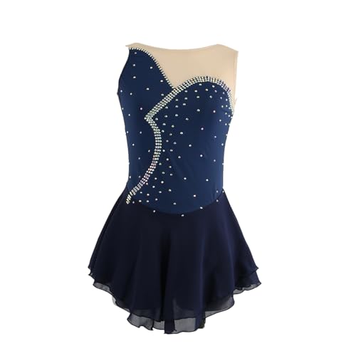 DIJITOO Vestido de patinação artística, fantasia de competição sem mangas com costura de strass bril