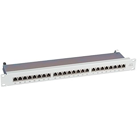 BIGtec 24 Port CAT6 Patchpanel Verteilerfeld Verteiler Patchfeld 10 Gigabit LSA Technik RJ45 8P8C RAL7035 grau 19 Zoll 19" Cover