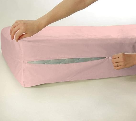 Edenwald Waterproof Mattress Protector with Zipper Chain, Double Size (78x48 Inches)_with 10 Inch Drop Pink, Zippered Mattress Encasement