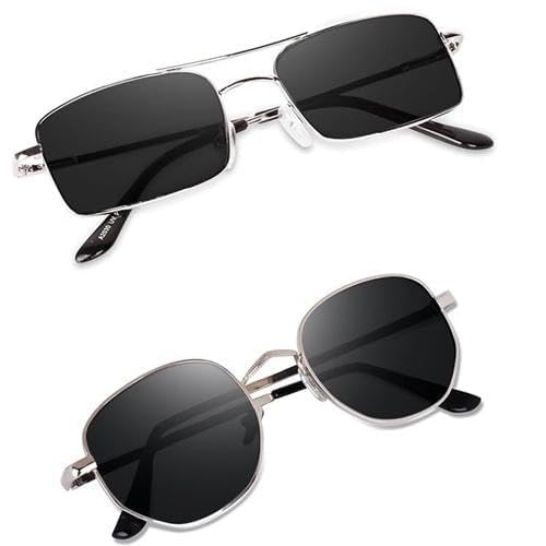 Unisex Non-Polarized Shades Glasses Rectangle Retro Vintage Narrow Sunglasses Small Narrow Square Sun Glasses Combo Offer Pack Of 2 Black-image-18