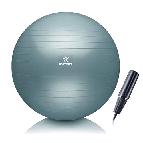 BODYMATE Gymnastikball Sitzball Trainingsball mit GRATIS E-Book inkl. Luft-Pumpe, Ball für Fitness, Yoga, Gymnastik, Core Training, für starken Rücken als Büro-Stuhl COOL-Grey-Blue 65cm BODYMATE Gymnastikball Sitzball Trainingsball mit GRATIS E-Book inkl. Luft-Pumpe, Ball für Fitness, Yoga, Gymnastik, Core Training, für starken Rücken als Büro-Stuhl COOL-Grey-Blue 65cm