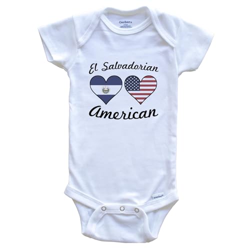 Image of Really Awesome Shirts El Salvadorian American Flag Hearts One Piece Baby Bodysuit