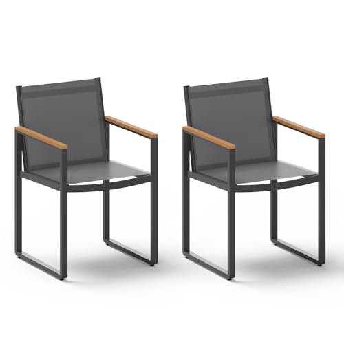 Image of Outdoor Dining Chairs Set of 2, Aluminum Patio Dining Chairs | Textilene Mesh Chairs, Size: 20.5 inchL*15.8 inchW*32.5 inchH