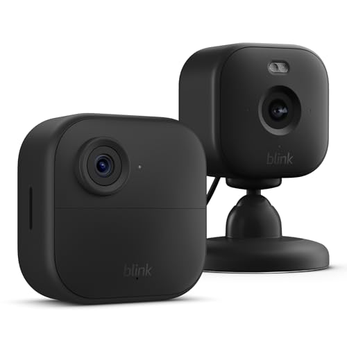 Nouvelle caméra Blink (Outdoor 4) : caméra de surveillance connectée HD sans fil (système 1 caméra avec Sync Module Core) + Blink Mini 2 (noir)