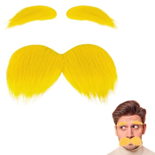 OUDQFCJ Bigote y Cejas Postizas Amarillas Set Bigote Adhesivo Lorax Disfraz Barba Falsa para Hombres y Mujeres Fiesta de Novedad (Amarillo)
