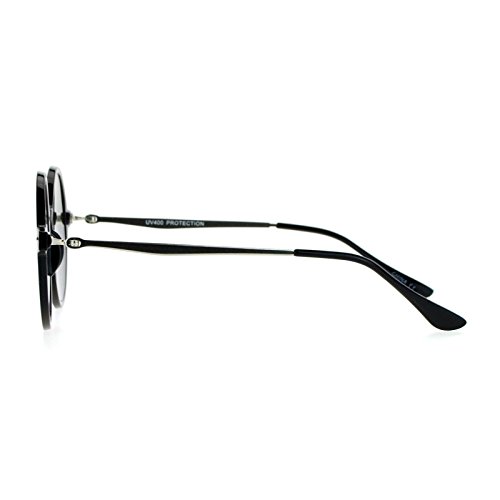 JuicyOrange Unisex Fashion Sunglasses Round Circle Horn Rim Black, Silver Mirror Flat Lens4