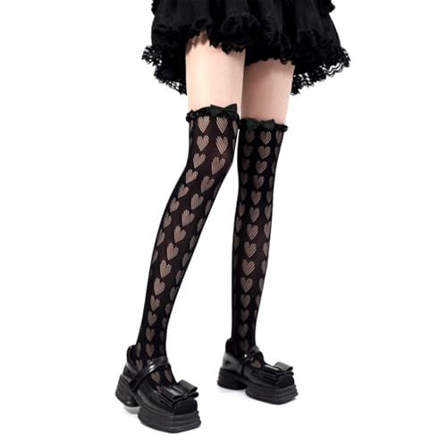Image of Thigh High Stockings with Bow, Santa Accessory Y2K Fishnet Socks with Lace Brim Lingerie Tights for Women