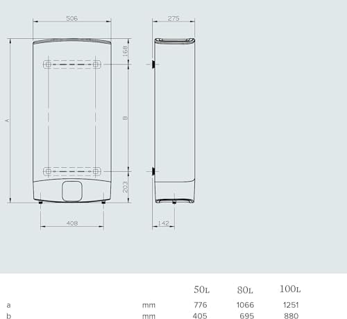 Technical drawing with dimensions for Ariston VELIS EVO water heater
