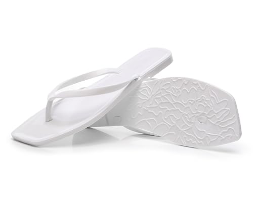 Image of Womens Flip Flops Thong Sandals Jelly Shoes Flat for Ladies Slides White Slippers Size 8 Slip On Square Toe Summer Beach Dressy