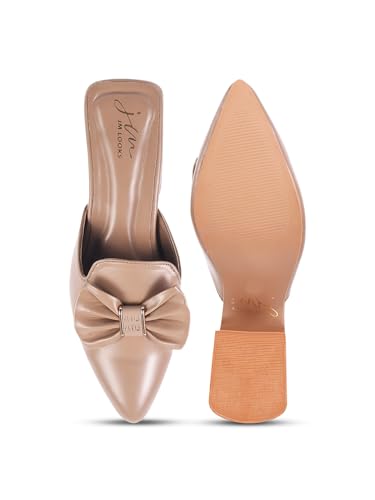 Image of JM LOOKS Women's Pointed Toe Mules with Bow Accent Stylish Block Heel Slip-On for Effortless Elegance For Women & Girls