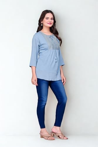Image of SHANTVAN GALLERY Women's Tunics - Stylish & Comfortable Kurti for Woman with 3 /4 Designer Sleeves | Elegant Indian Short Tunic Top for Ladies | Casual, Festive