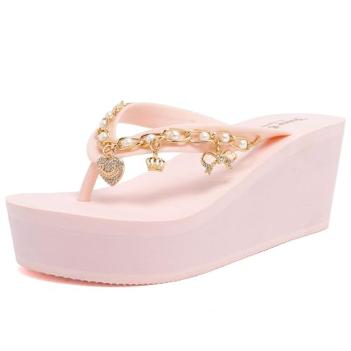 Image of Juicy Couture Women's Wedge Platform Flip Flops, Fashion Beach Sandals with Soft Footbed and Thong Style