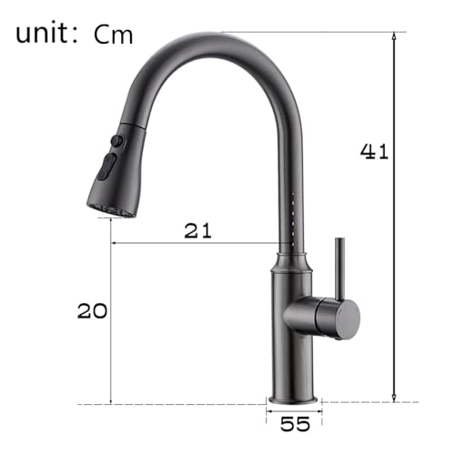Robinet de cuisine extensible gris en laiton avec douchette 3 modes jet