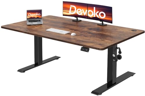 Devoko Höhenverstellbarer Schreibtisch, Elektrischer Schreibtisch Höhenverstellbar Tisch, Steh-Sitz Bürotisch, Computertisch mit Memory-Funktion, Stehpult, Standing Desk, Bürotisch,140 x 60 cm,Braun