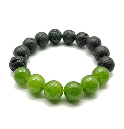 Bracelet énergétique onyx vert et lave noire 10mm pour méditation et chance