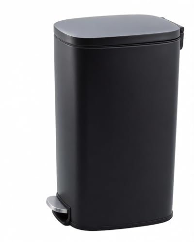 Image of GarveeHome 13 Gal Slim Trash Can, Step Garbage Can with Soft-Close Lid, Stainless Steel Recycling Bin Waste Container with Removable Inner Bucket for Kitchen, Bathroom, Office, Black