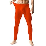 YUFEIDA Men's Sexy Underwear Bottoms Low Rise Leggings Pants Mesh Long Trousers (XL, Thicker Orange)